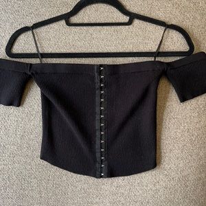Black intermix top off the shoulder